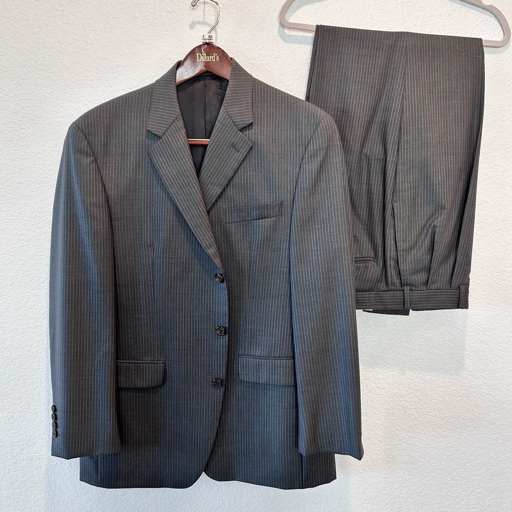 Ralph Lauren Suit 42 R Men Gray Wool 3 Buttons Pinstriped 36x32 Pleated Cuffed